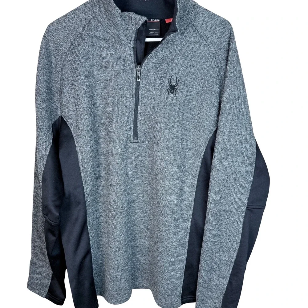 Spyder Mens XXL Heather Gray Black Quarter Zip Fleece Pullover‎ Jacket 186400